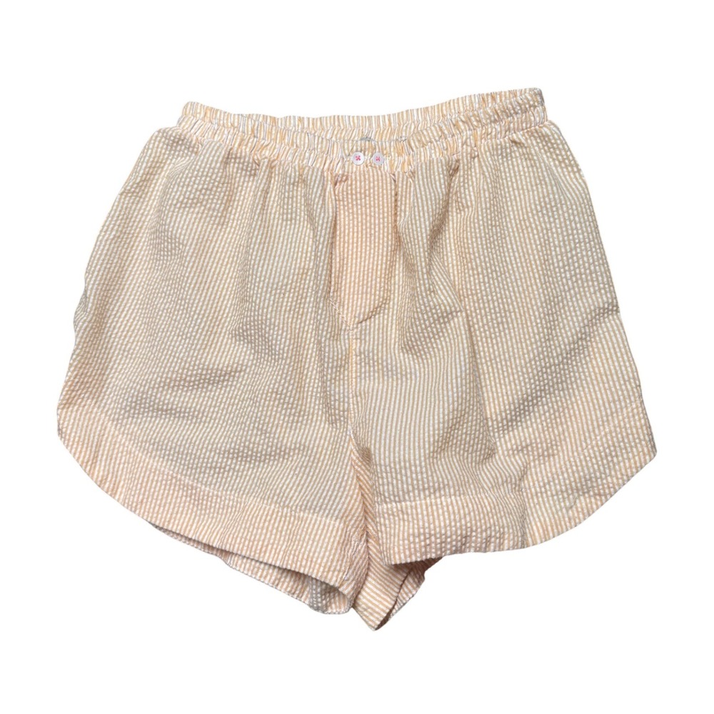 Vintage Free People Seersucker Shorts Yellow White Stripe Elastic Waist Womens S